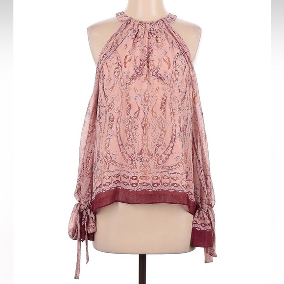 BCBGMAXAZRIA Sessilee Baroque Paisley Cold-Shoulder Top Blouse Size XXS NWT - Picture 4 of 7